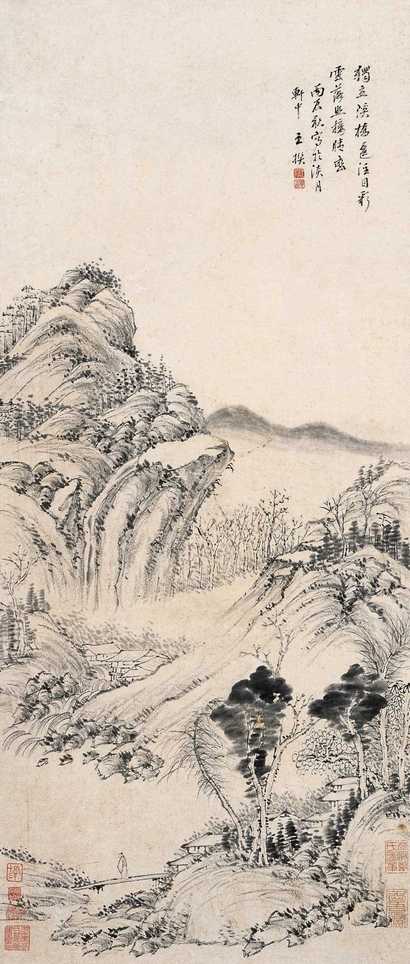 王撰 1676年作 溪桥落照 立轴